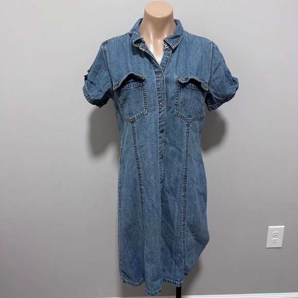 Faded Glory Vintage Walmart Women’s Denim Snap Down Dress 14 Jean - Picture 1 of 5
